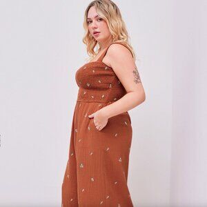 Cider Square Neck Floral Shirred Jumpsuit